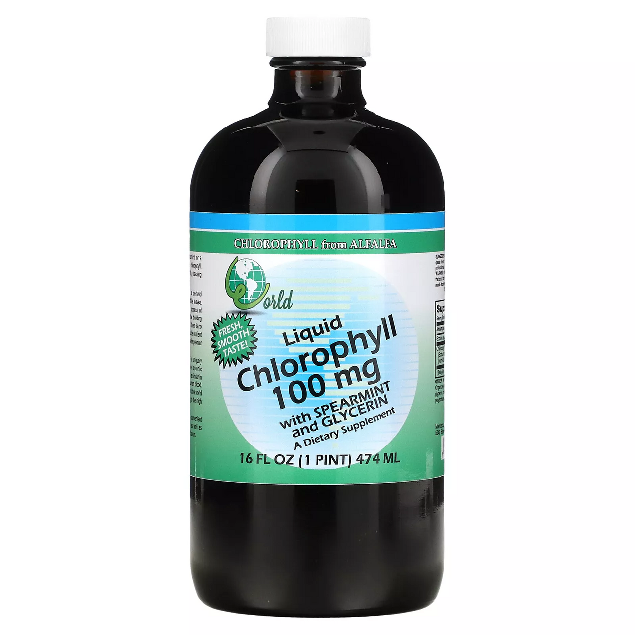 World Organic Chlorophyll 100 Mg Liquid, Spearmint And Glycerin, 16 Oz